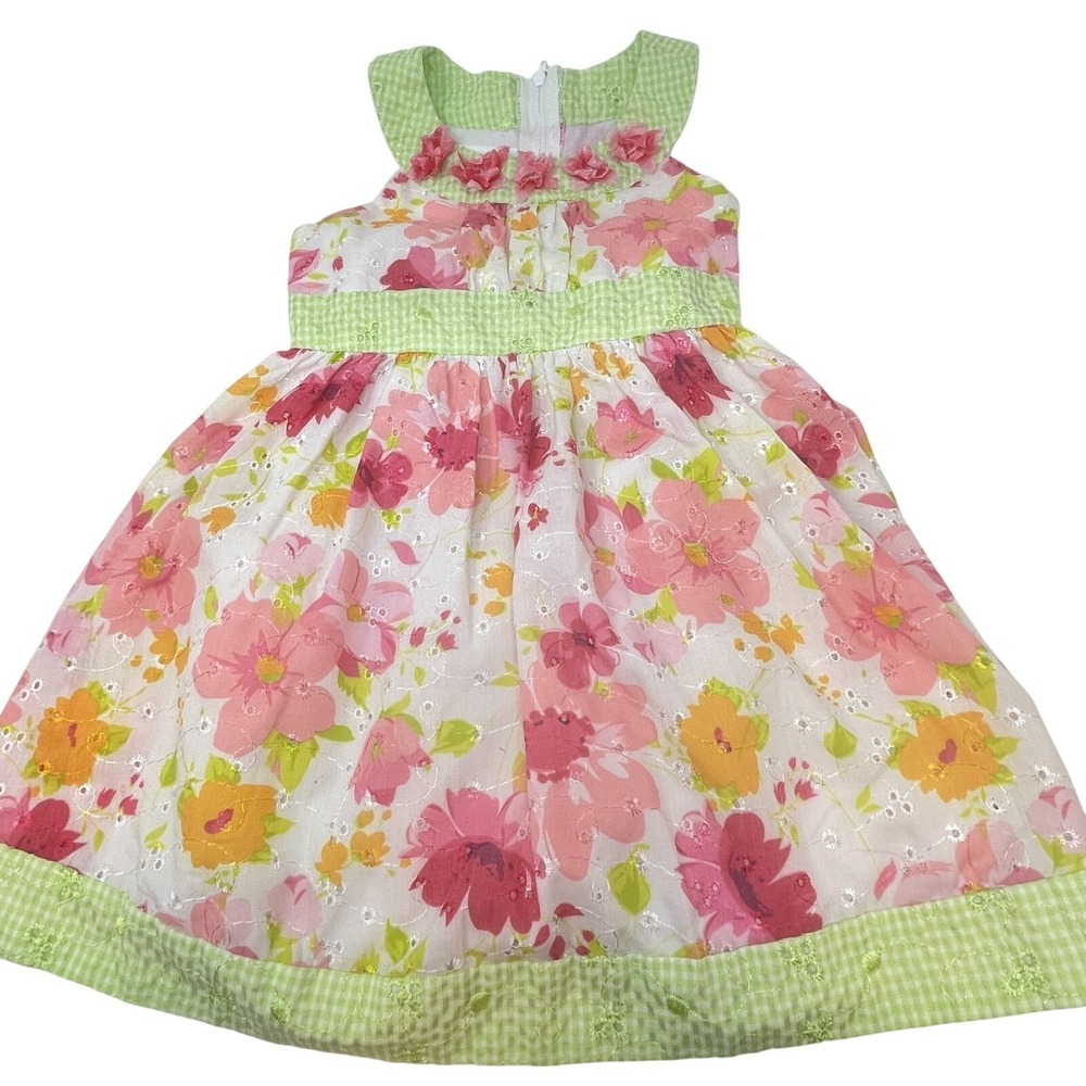 Bonnie Jean Girls 2T Floral Eyelet Dress Pink Yellow Green Spring Easter